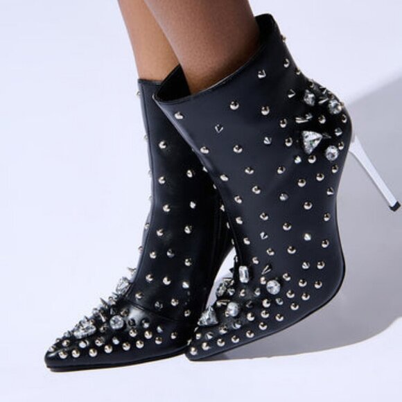 AZALEA WANG " NOTHING BUT GEMS " BLACK STILETTO BOOTIE( BRAND NEW !!!!!!!!!!!!!! - Picture 1 of 8